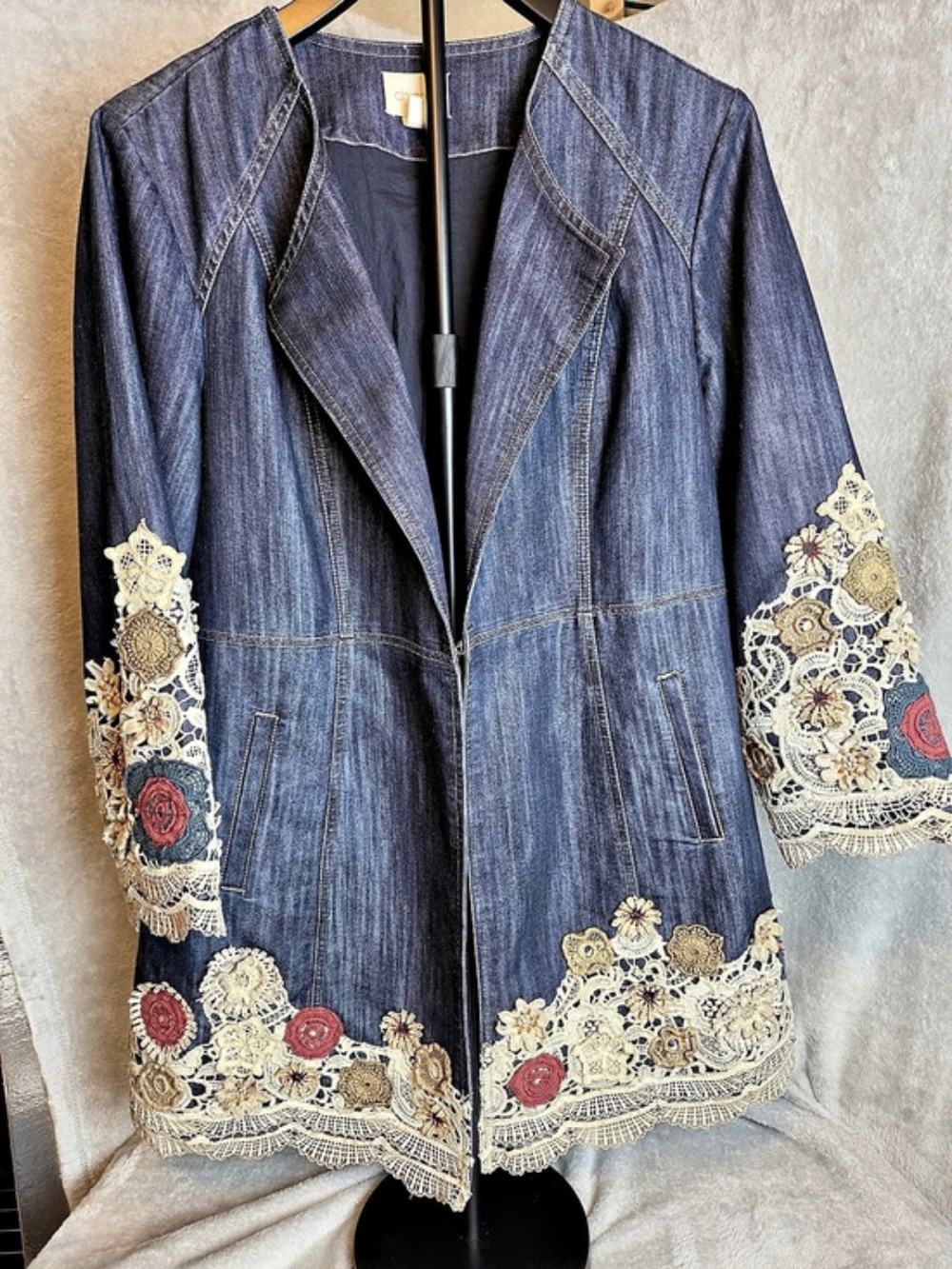 Chico's Embroidered Denim Jacket in Blue Size 2